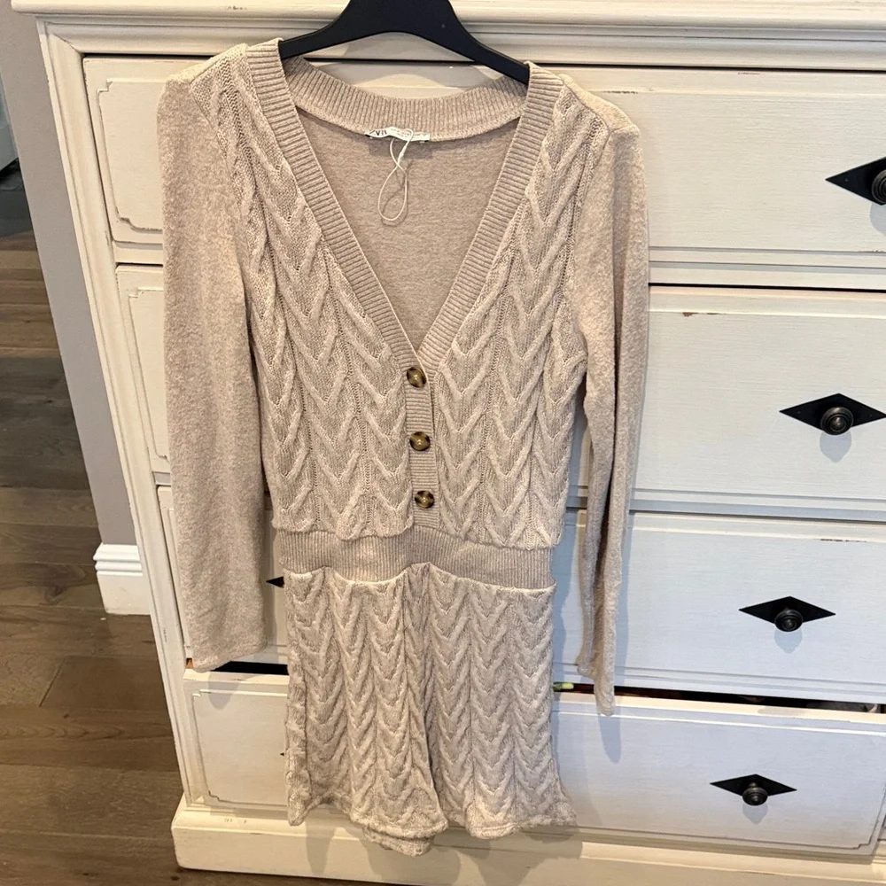 Knit V-Neck Button Front Women's Romper in Beige - Picture 1 of 1
